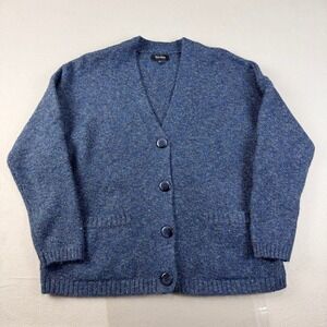 Well Worn Womens Blue Marled Knit Button Front V-Neck Cardigan Sweater Medium
